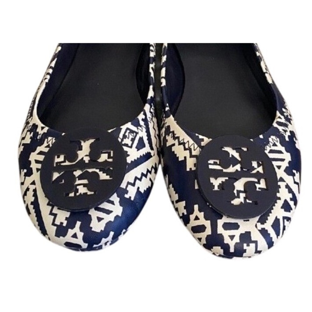 Tory Burch Reva Ballet Flats Black &‎ White Zig Zag Print Size 7.5